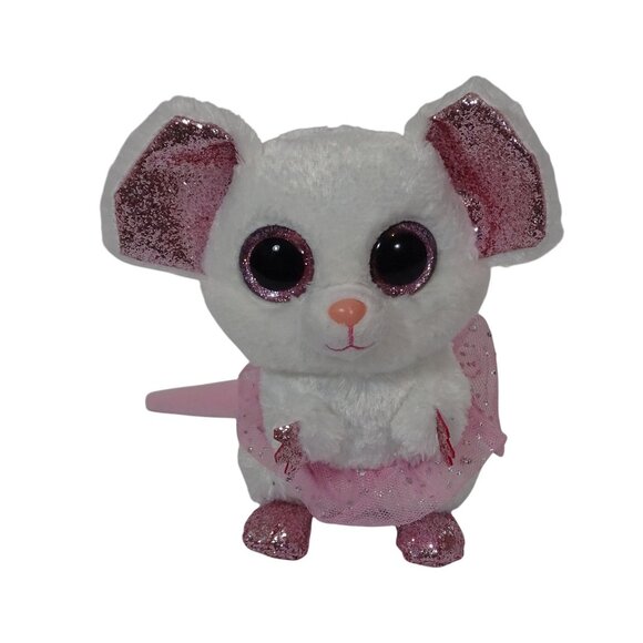 Ty Beanie Boo Nina Mouse White Pink Glitter Plush Toy Tutu 6" NO Hang Tag - Picture 1 of 8